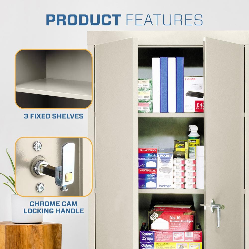 Putty Steel Freestanding Lockable Office Cabinet with Adjustable Shelving