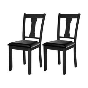 Black Dining Room Chairs Modern Wood Dining Side Chair High Back Kitchen Chairs with Rubber Wood Frame ( Set of 2)