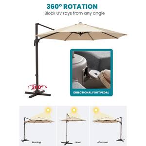 10 ft. Round 360-Degree rotation Cantilever Patio Umbrella in Beige