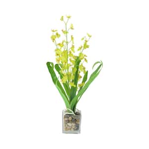 23.5 in. Potted Artificial Yellow Dancing Lady Orchid Silk Flower Plant