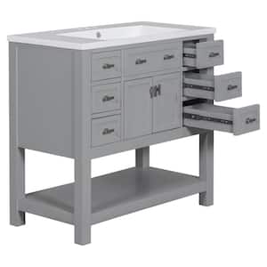 36.00 in. W x 18.00 in. D x 34.10 in. H One Sinks Bath Vanity in Gray with White Resin Top