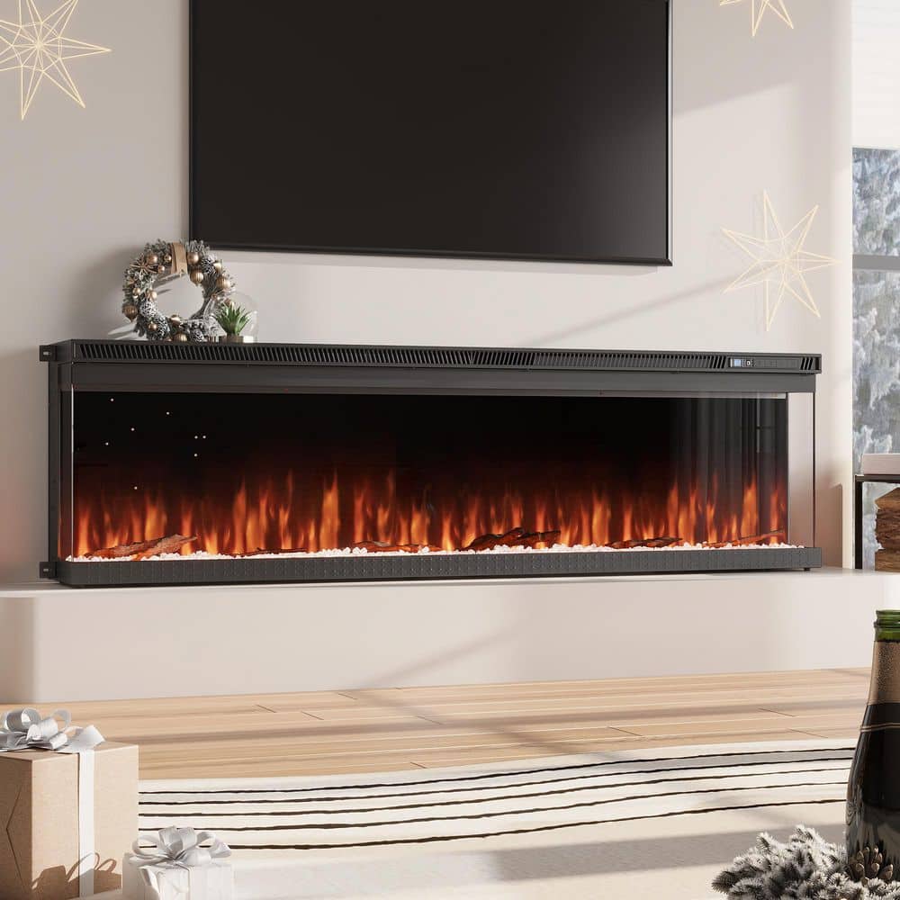 60 in. Wall-Mount 3-Sided Electric Fireplace in Black with Adjustable Flame Colors, Touch Screen Remote Control, Vented price history on PriceWatchPro