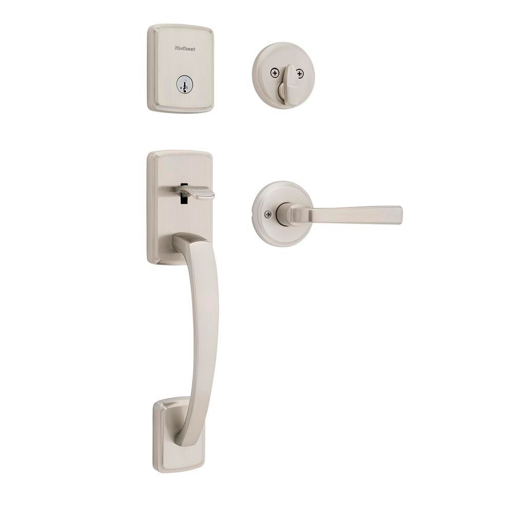Brentford Satin Nickel Keyed Entry Single Cylinder Door Handleset with Trafford Door Handle Featuring SmartKey Security price history on PriceWatchPro
