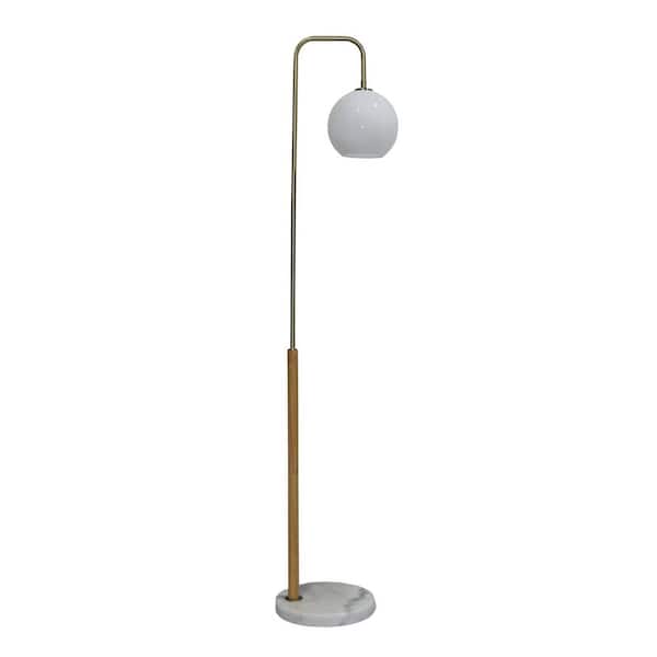 62.99 in. White 1-Light Metal Arc Floor Lamp for Living Room with White Globe Glass Shade, E26 Bulb Not Included
