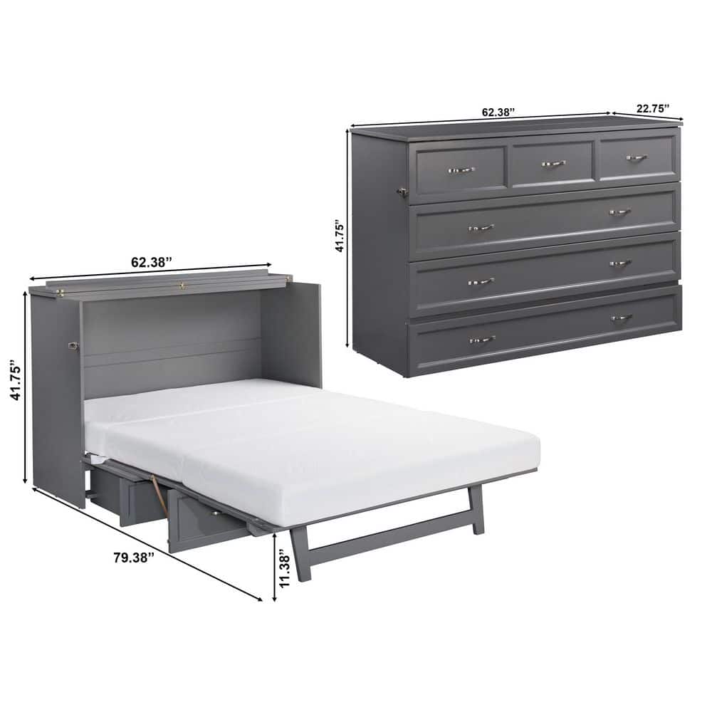 Deerfield Gray Farmhouse Queen Murphy Bed Chest with Charging Station