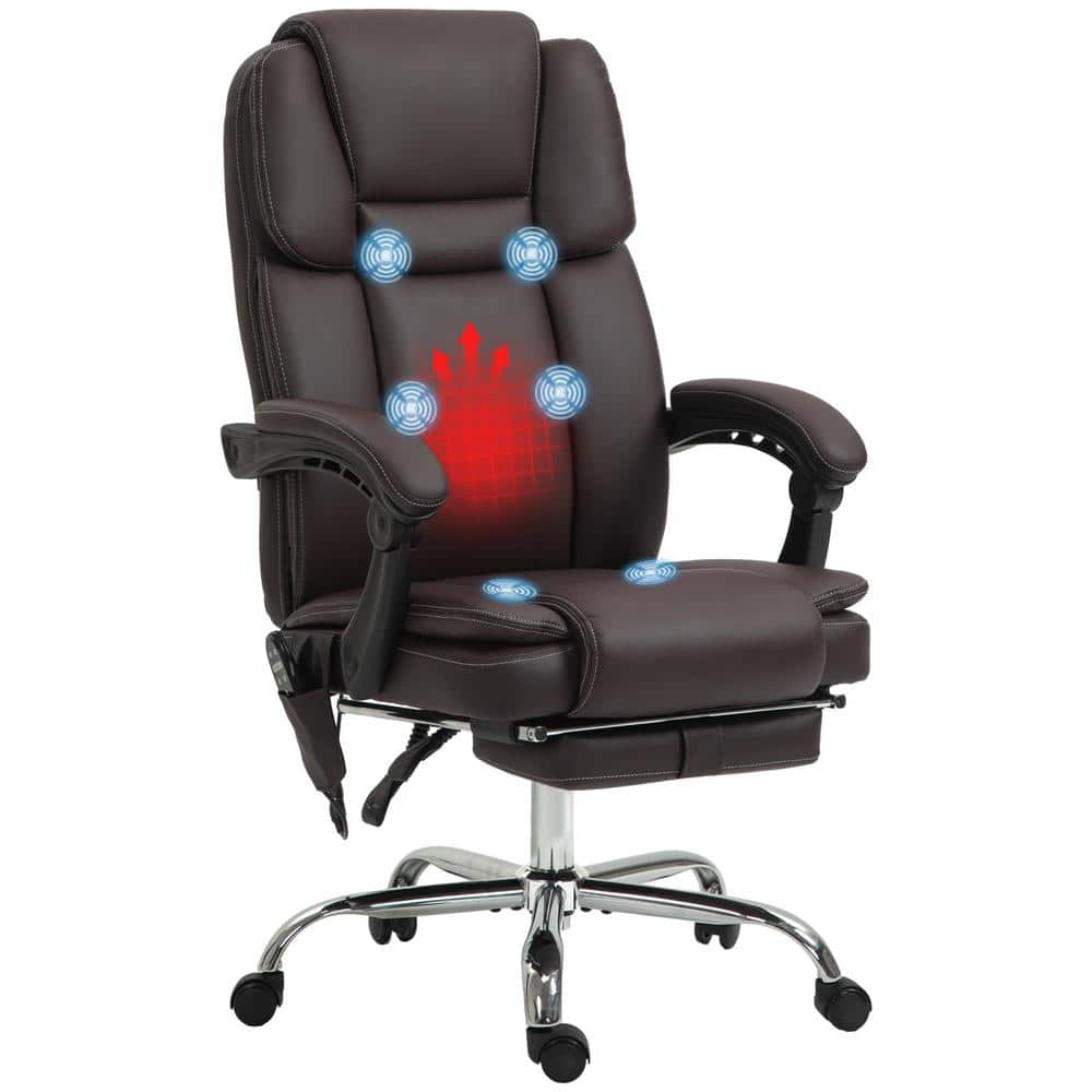 Brown PU Leather Massage Office Chair with 6 Vibration Points, Heated Reclining and Adjustable Height, Swivel Wheels -  Vinsetto, 921-684V80DR