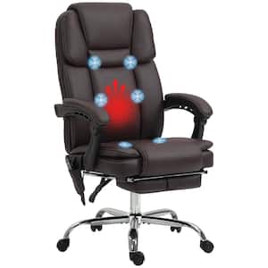 Brown PU Leather Massage Office Chair with 6 Vibration Points, Heated Reclining and Adjustable Height, Swivel Wheels