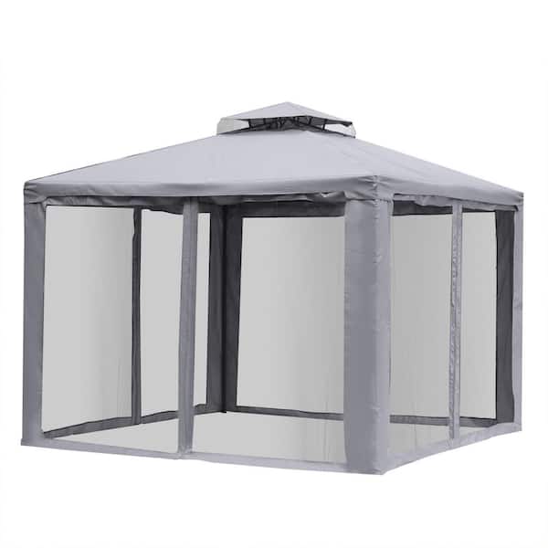 Outsunny 9.5 ft. x 9.5 ft. Grey Patio Gazebo Outdoor Pavilion 2 Tire Roof Canopy Shelter