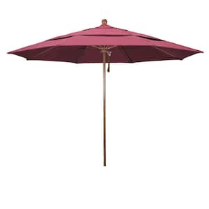 11 ft. Woodgrain Aluminum Commercial Market Patio Umbrella Fiberglass Ribs and Pulley Lift in Hot Pink Sunbrella