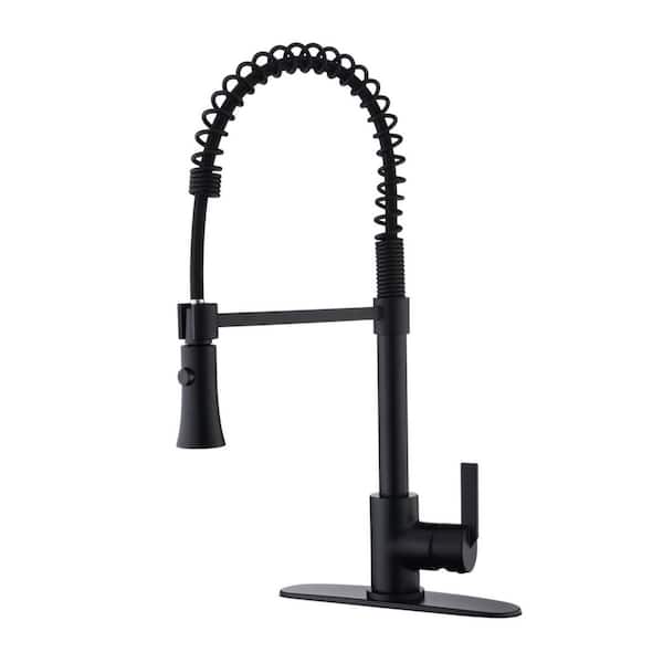 Ultra Faucets Euro Spring Spout Single-Handle Pull-Down Sprayer Kitchen Faucet w/Accessories Rust and Spot Resist in Matte Black