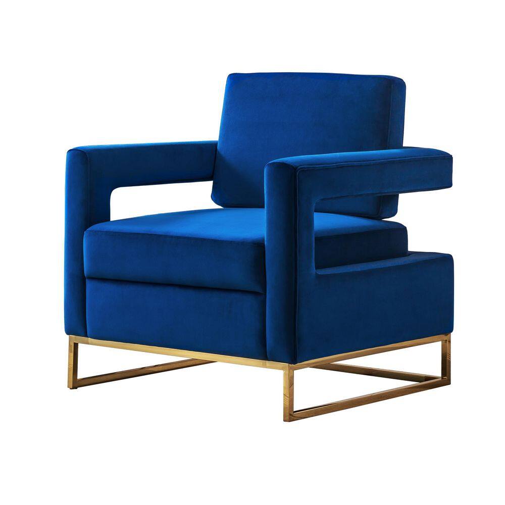 ANBAZAR Blue Accent Velvet Sofa Chair/Open Back Chair Removable Tufted
