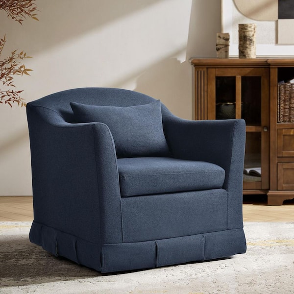 JAYDEN CREATION Albina Navy Modern Slipcovered 360-Degree Swivel Armchair