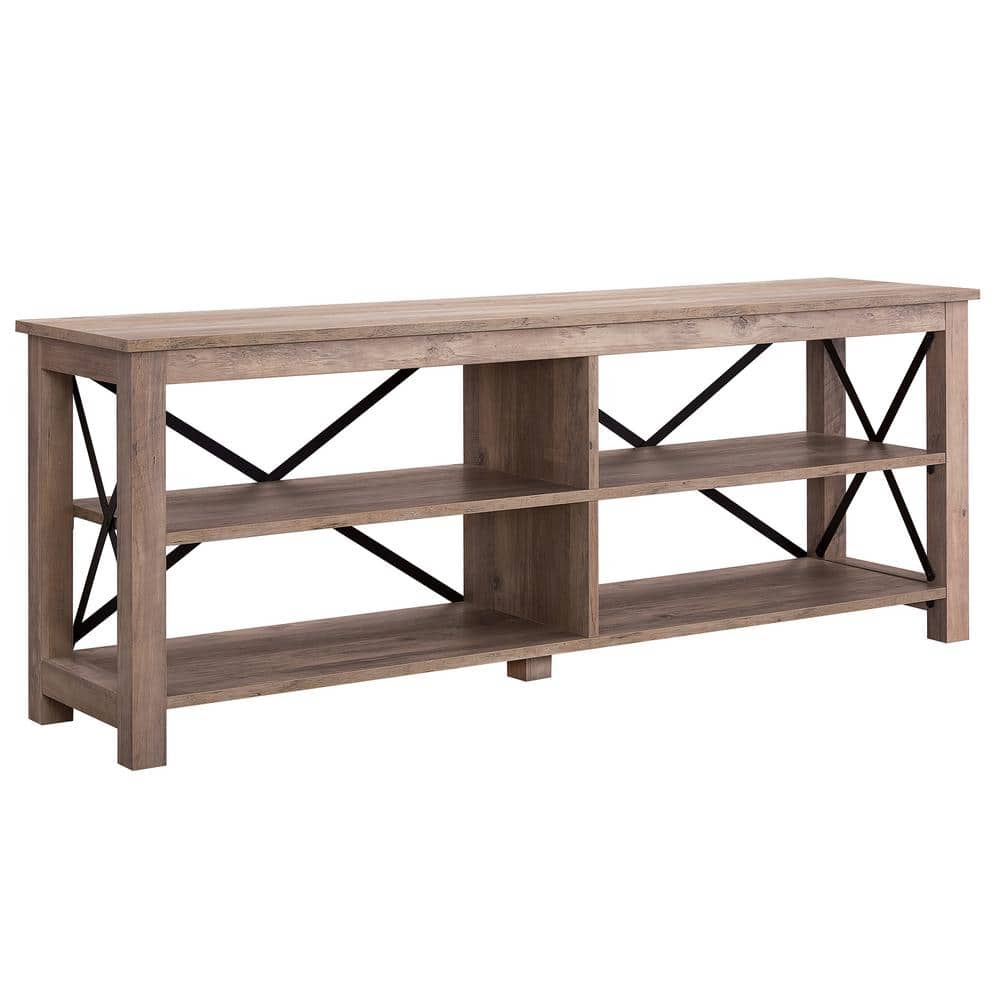 Curlew Modern Farmhouse 62" TV Stand in Gray Oak with Metal Accents