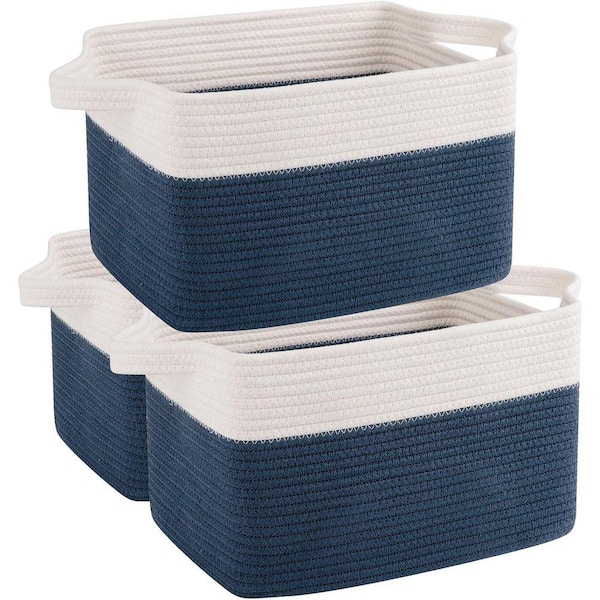 Blue 13 in. x 8.7 in. Cotton Decorative Basket with Handles Set of
