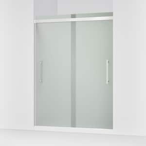 Pleat 55-60 in. W x 79 in. H Frameless Sliding Shower Door in Bright Polished Silver with 5/16 in. Thick Frosted Glass