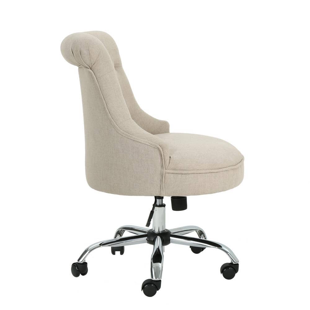 Light Brown Tufted Fabric Swivel Desk Chair with Chrome Base
