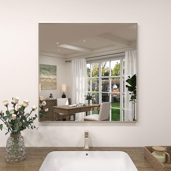 Vibe 30 in. W x 30 in. H Rectangular Framed Wall Bathroom Vanity Mirror in Brushed Nickel