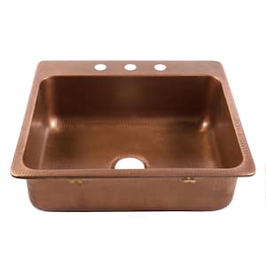 Angelico 25 in. 3-Hole Drop-In Single Bowl 17 Gauge Antique Copper Kitchen Sink