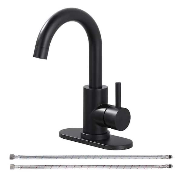 Single Hole Single Handle Stainless Steel Bar Faucet with Swivel Spout and Deckplate in Matte Black