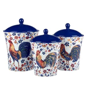 Morning Roosters 3-Piece Earthenware Kitchen Canisters Set