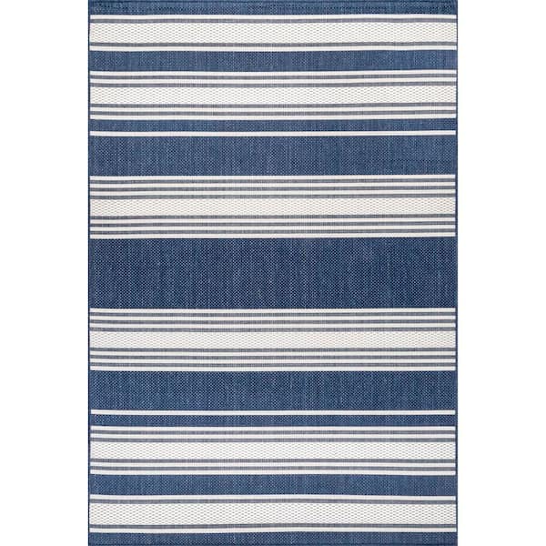 Romy Striped Indoor/Outdoor Area Rug Navy 8 ft. x 10 ft. Area Rug
