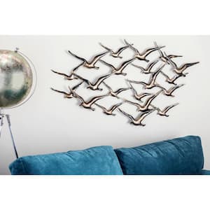 48 in. x  27 in. Metal Gold Flying Flock Of Bird Wall Decor