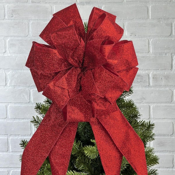 NEW TRADITIONS SIMPLIFY YOUR HOLIDAY Large Red Glitter Ribbon Christmas Tree  Topper Bow and 12 Mini Bows (13-Pieces) 49995114DD - The Home Depot