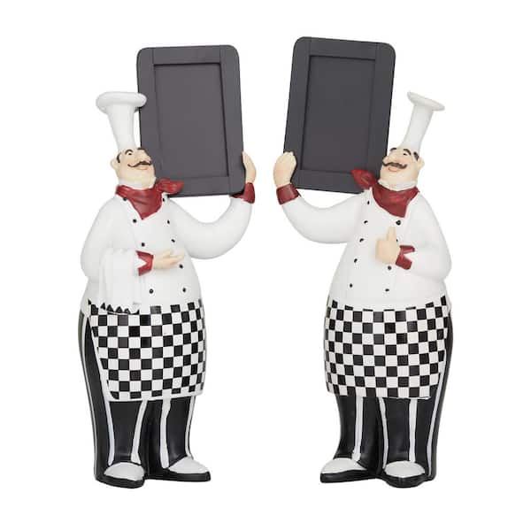 Litton Lane White Polystone Chef Sculpture with Chalkboards (Set of 2 ...