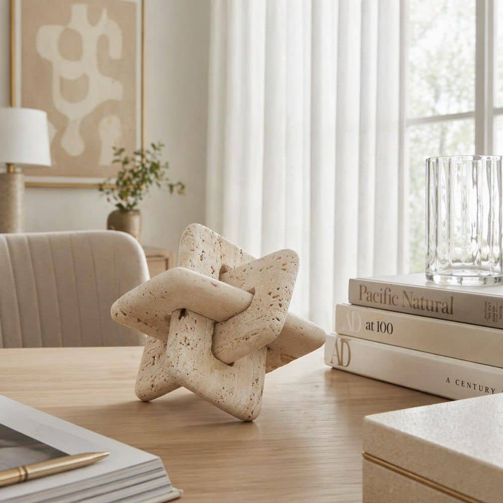 Liv & Skye Tan 7 in. x 7 in. Travertine Squared Knot Sculpture