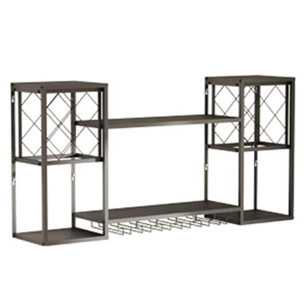 23.6in. H x 47.3in. W 30-Bottle Black Metal Wall Mounted Wine Rack with Glass Holder for Kitchen Bar Dining Room