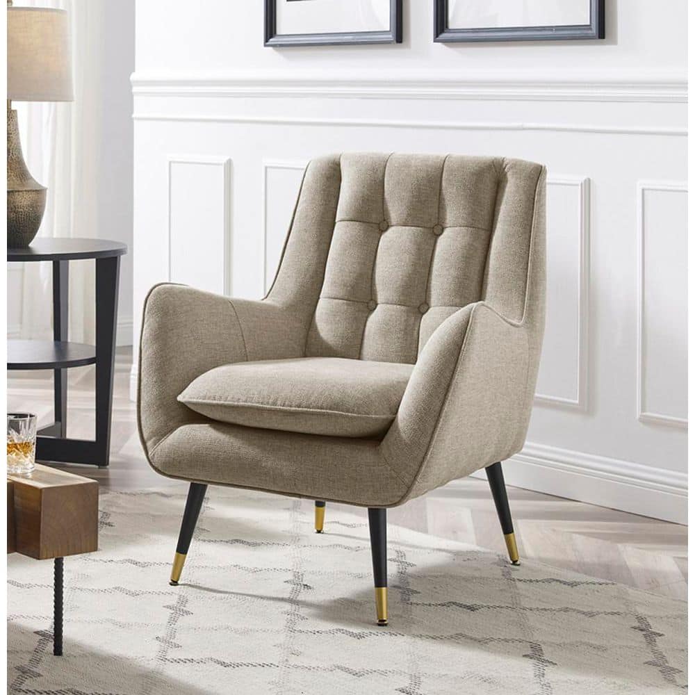 Art Leon MIA Off White Fabric Mid-Century Accent Arm Chair with Cushion and  Legs SF021-OFFWHITE - The Home Depot, image size:1000x1000
