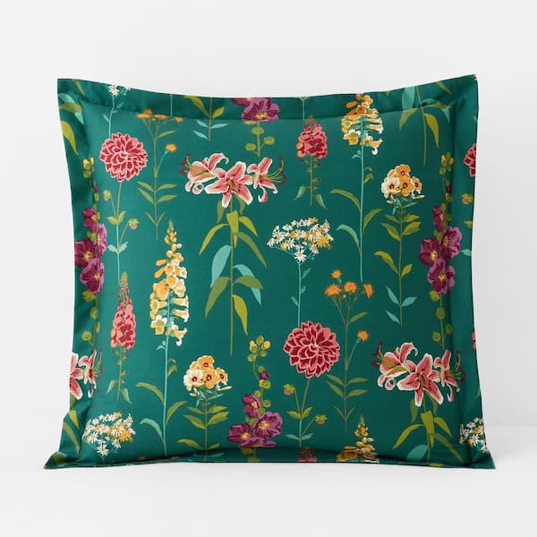 The Company Store Legends Hotel Green Multi Flower Garden Wrinkle-Free Sateen Euro Sham