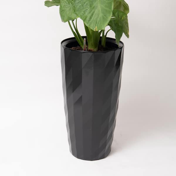 XBRAND 30 in. H x 16 in. W Black Plastic Decorative Gardening Pot Self Watering Indoor Outdoor Diamond Look Round Planter Pot,
