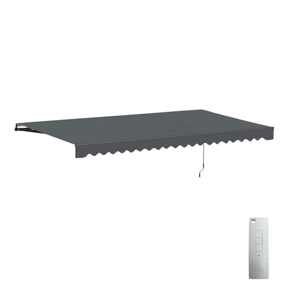 20 ft. Caribbean UV Polyester Motorized Retractable Patio Awning 10 ft. Projection in Gray Black Frame