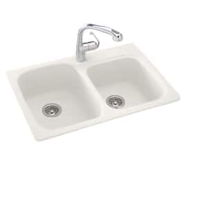 Drop-In/Undermount Solid Surface 33 in. 1-Hole 55/45 Double Bowl Kitchen Sink in Bisque