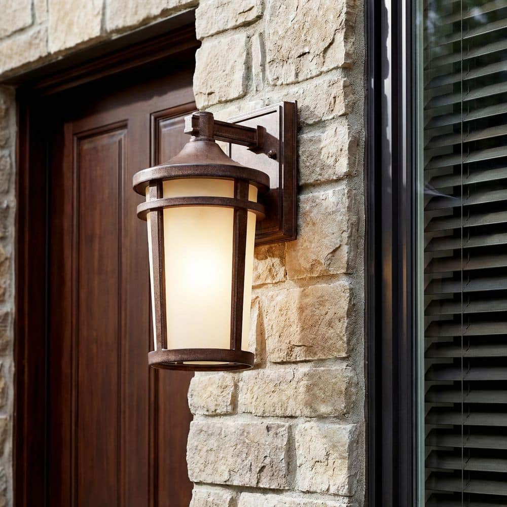 KICHLER Atwood 11 in. 1-Light Brownst1 Outdoor Hardwired Wall