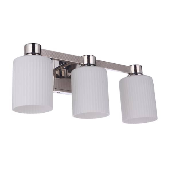 Bretton 20.25 in. 3 Light Polished Nickel Finish Vanity Light with White Frosted Glass Shade