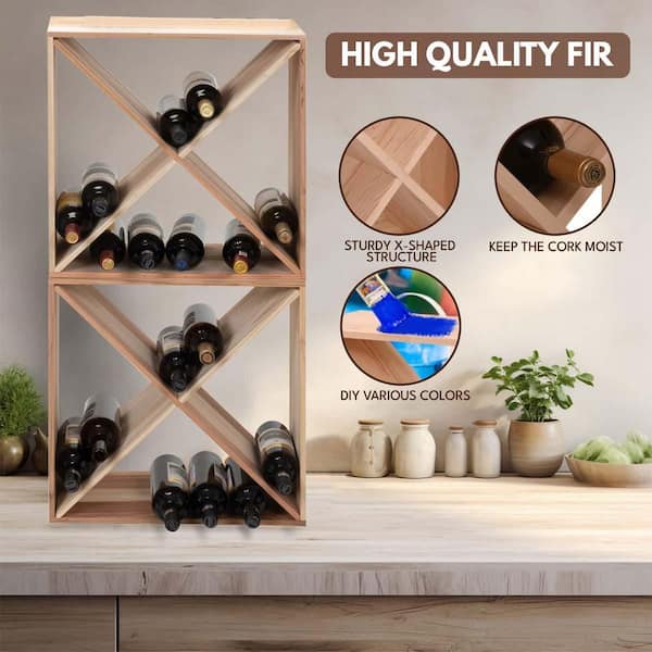 24-Bottle Natural Wood Stackable Storage Wine Rack for Bar Cellar