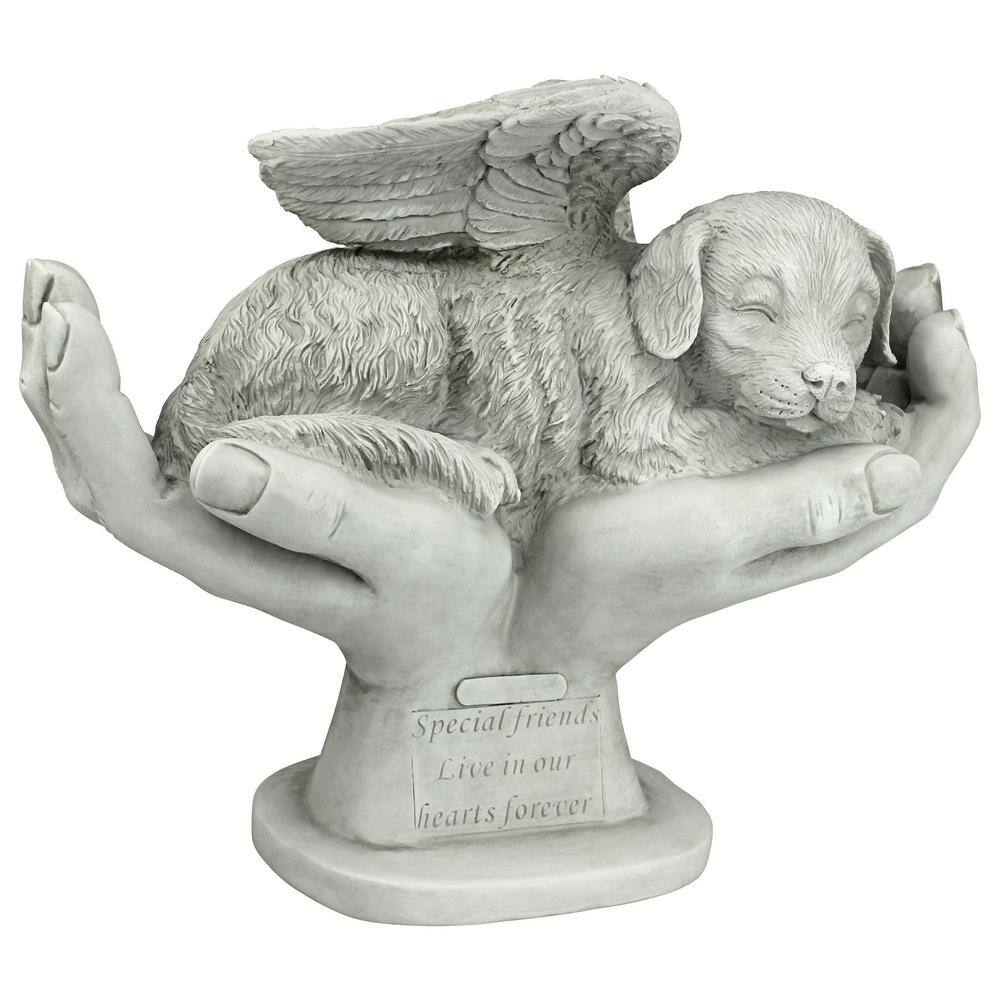 Gray Resin Dog Memorial Statue with Angel Wings
