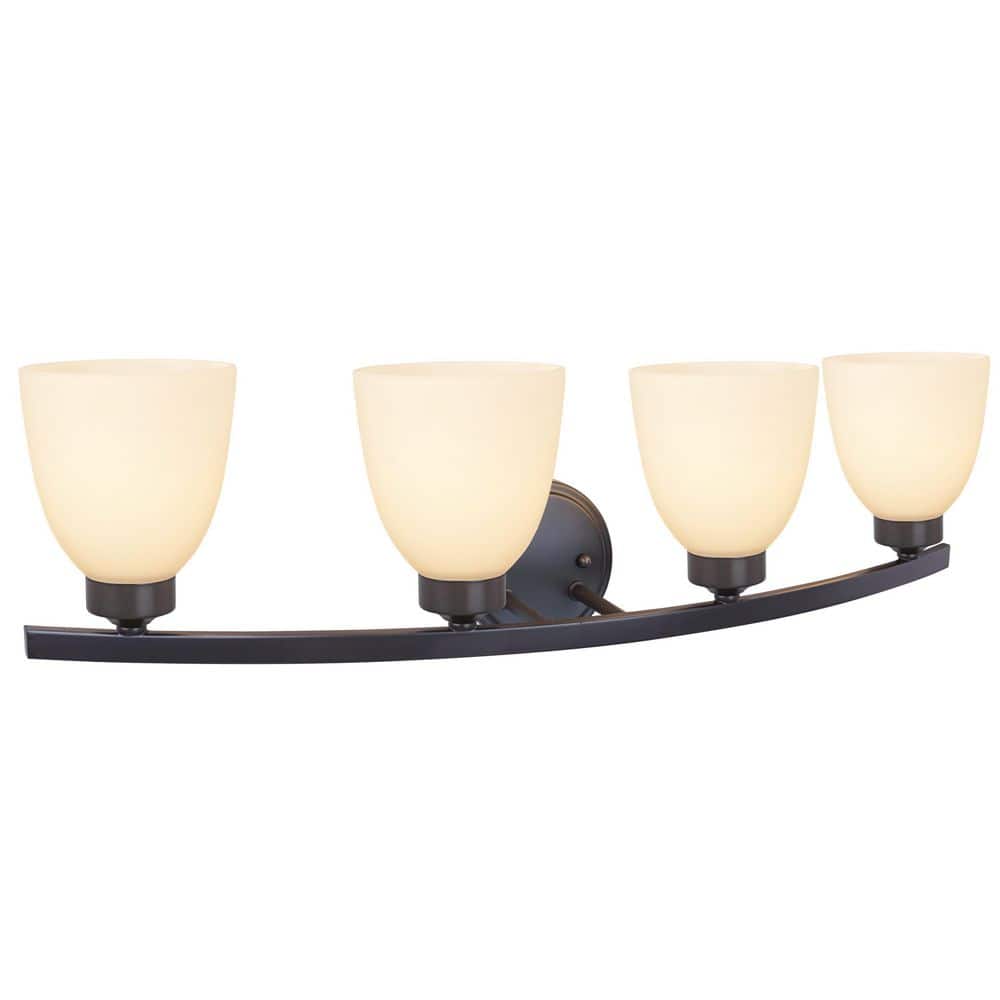 Oil Rubbed Bronze 4-Light Vanity Fixture with Frosted Glass Shades