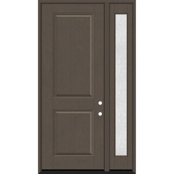 Steves & Sons Regency 51 in. x 96 in. 2P Squaretop LHIS Ashwood Stain Mahogany Fiberglass Prehung Front Door with Rain12 in. SL 6-9/16