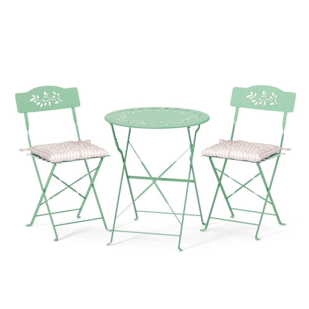 Small Bistro Table and Chairs Set Folding Cushioned Patio Furniture Green 3-Piece price history on PriceWatchPro
