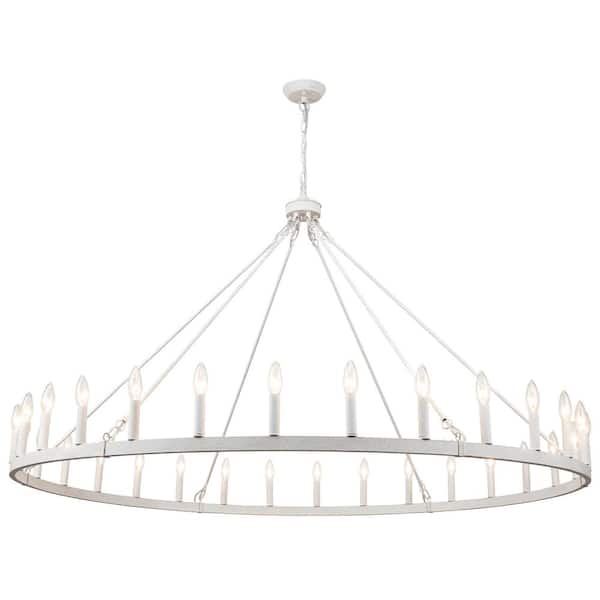 30-Light Vintage White Farmhouse Candle Style Wagon Wheel Chandelier Lighting for Dining Room with No Bulbs Included