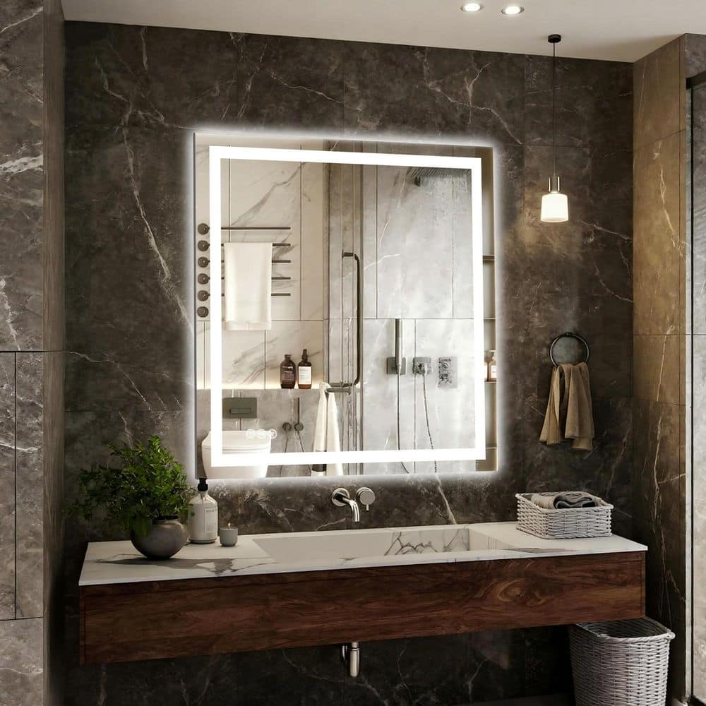 LuxHomez 36 in. W x 36 in. H Frameless Rectangular Anti-Fog LED