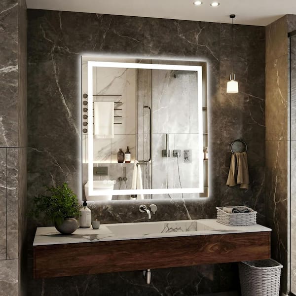 36 in. W x 36 in. H Frameless Rectangular Anti-Fog LED Adjustable Front And Backlit Bathroom Vanity Mirror Wall Mirror