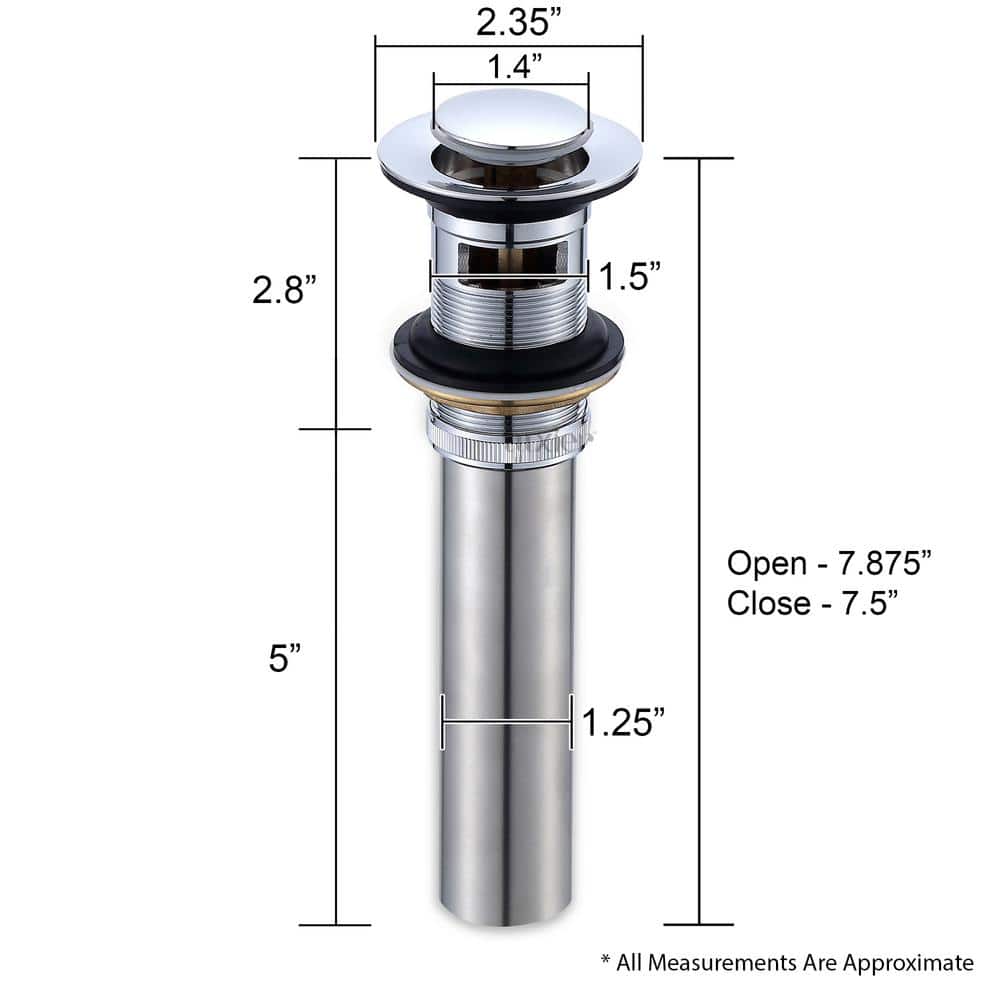 Chrome Bathroom Sink Push Pop-Up Drain Stopper with Overflow