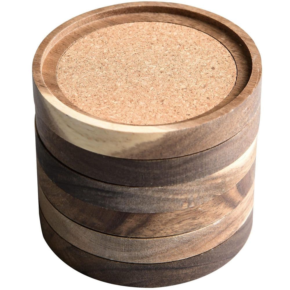 Set of 6 Rustic Series 4.13 in. Absorbent Insulation Stackable Wood Coasters Brown Family Drinkware Coaster price history on PriceWatchPro