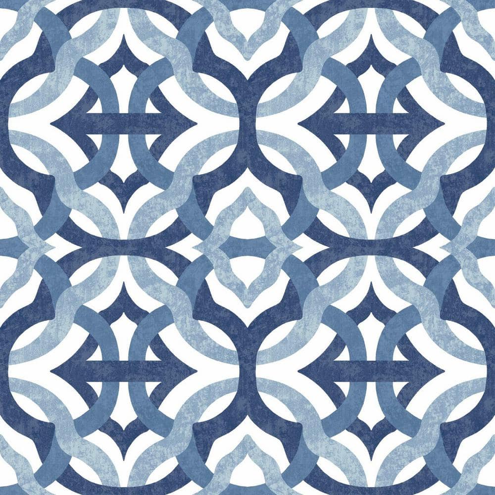 Blue and White Geometric Vinyl Peel and Stick Wallpaper Roll