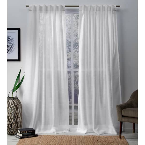EXCLUSIVE HOME Bella Winter White Solid Sheer Hidden Tab / Rod Pocket Curtain, 54 in. W x 84 in. L (Set of 2)