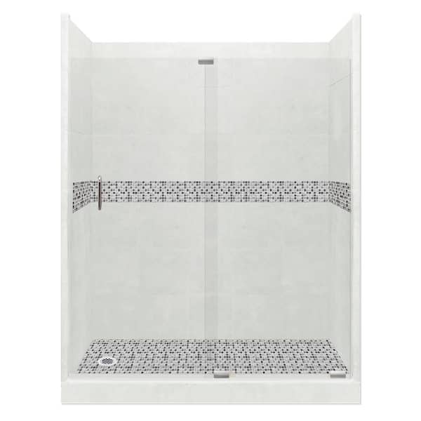 American Bath Factory Del Mar Grand Slider 32 in. x 60 in. x 80 in. Left Drain Alcove Shower Kit in Natural Buff and Chrome Hardware